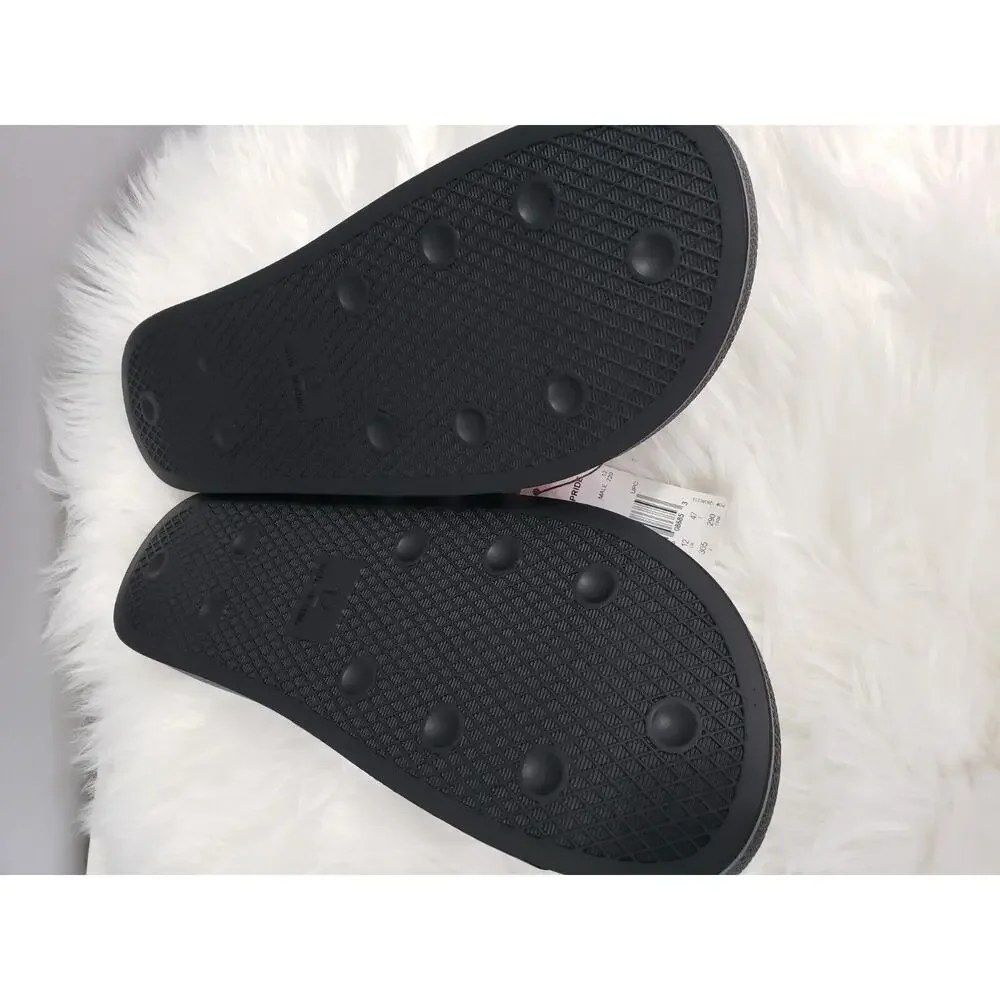 NEW Adidas Men 12 Adilette Slide Sandal Gay Pride LGBTQ Ally LOVE UNITES rainbow